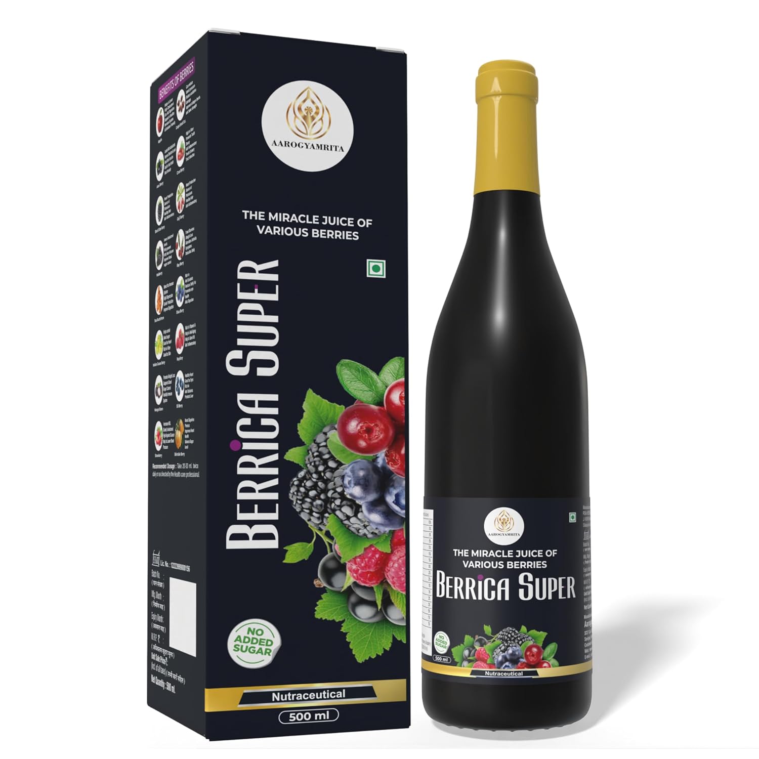 Aarogyamrita Ayurveda Berrica Super Juice | Miracle Juice of 20+ Berries | Antioxidant-Rich Herbal Drink for Immunity, Skin Glow & Heart Health | No Added Sugar | Energy Booster | 500 ml