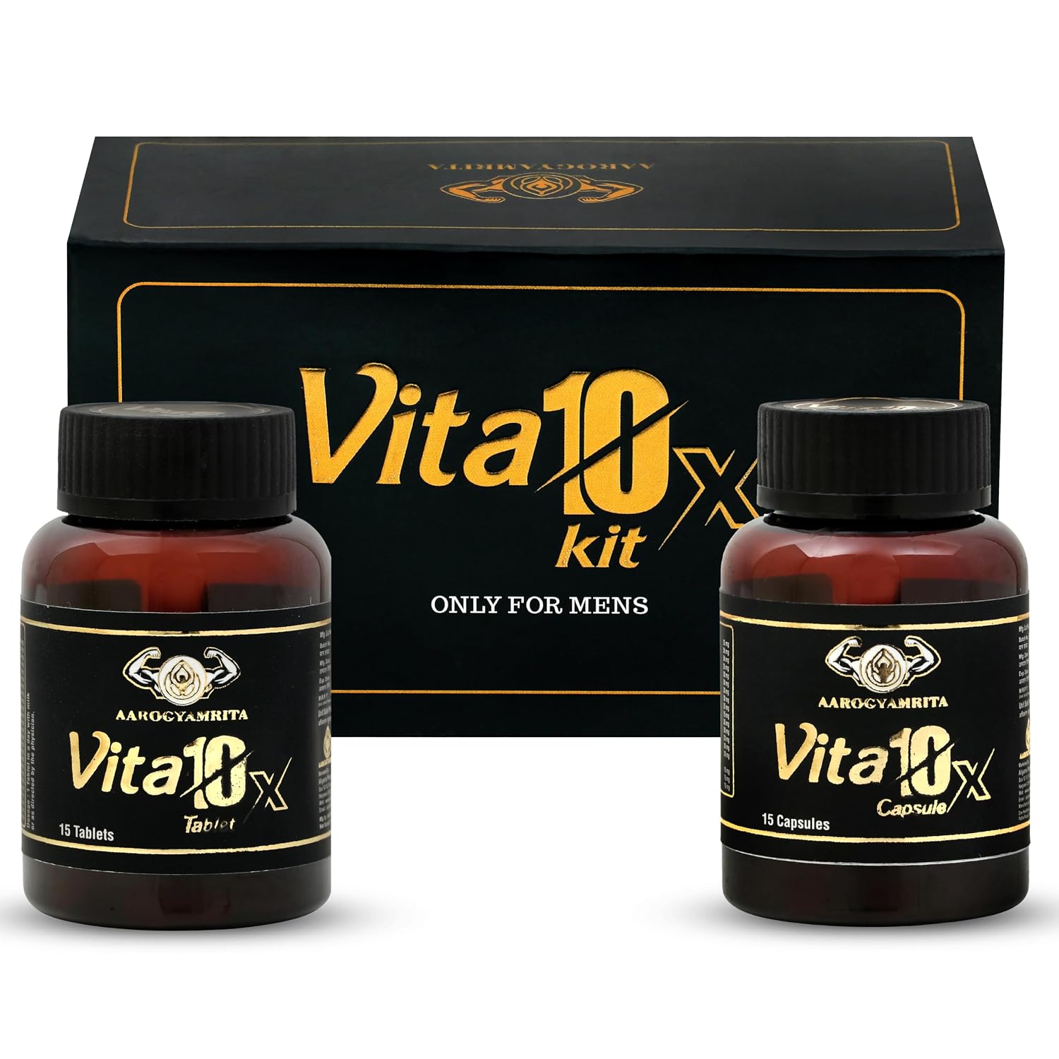 Vita 10X Kit for Men – Ayurvedic Strength & Stamina Booster | Herbal Vitality Supplement for Energy, Performance & Immunity Support (Combo of 15 Tablets & 15 Capsules)