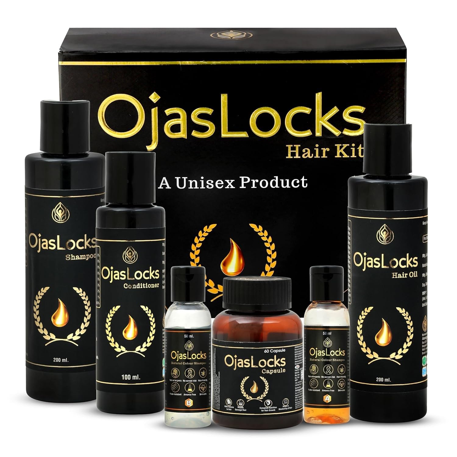 OjasLocks Advanced Hair Care Kit for Men & Women | Unisex Complete Hair Treatment Combo | Paraben & Sulphate Free | Natural Herbal Ingredients for Strong, Healthy, Shiny Hair – All Hair Types